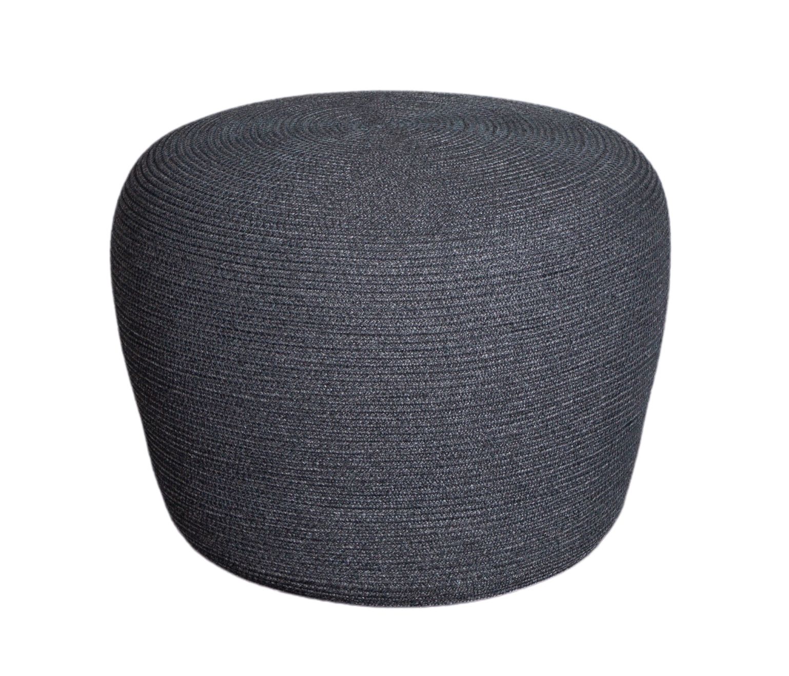 Circle Hocker von Cane-Line, dunkelgrau, aus geflochtenem Material, moderner Sitzhocker für Wohnzimmer und Terrasse.